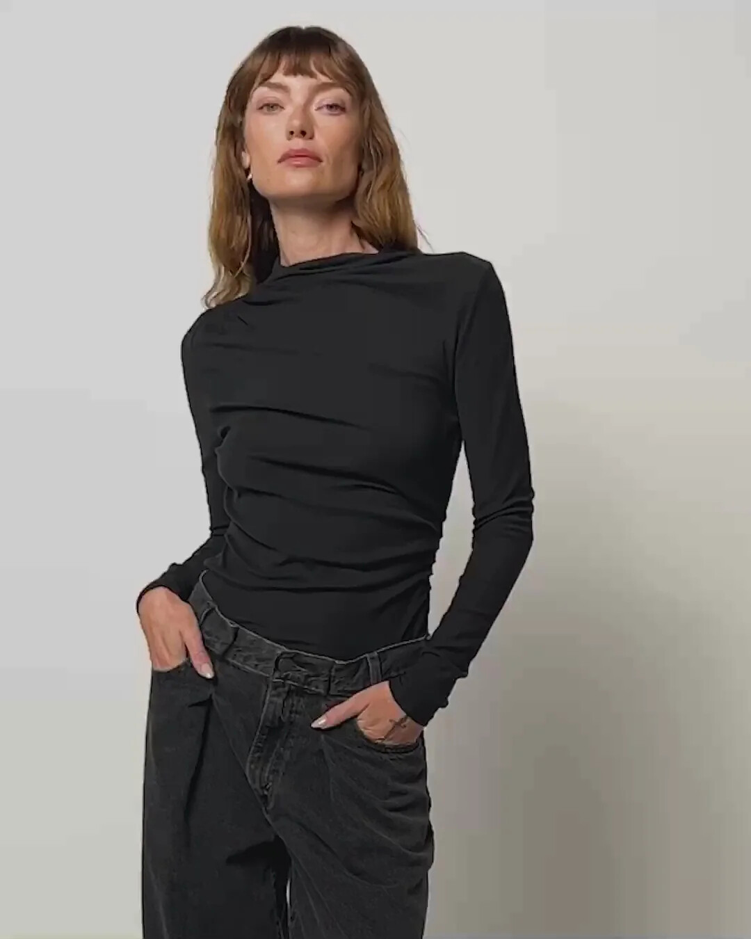 Charlotte Asymmertic Longsleeve, Color: Black, Size: Xs