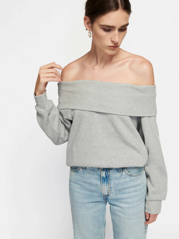 Barbie Off The Shoulder, Color: Heather Grey, Size: Xs