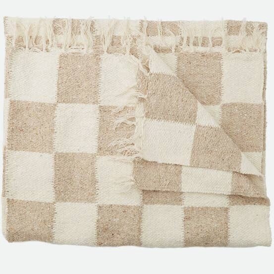 Tan &amp; Cream Heavyweight Checker Throw Blanket