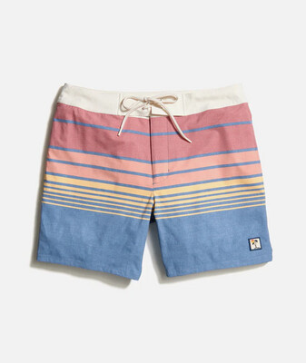 Mechanical Stretch Board Shorts, Color: Blue/Warm Sunset Stripes, Size: 30
