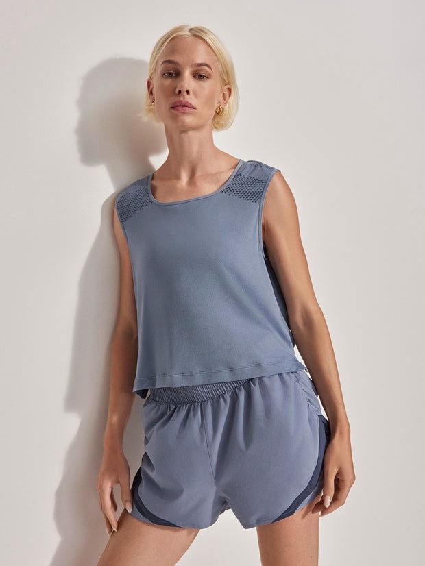 Nova Seamless Crop Tank, Color: Stone Blue, Size: XS