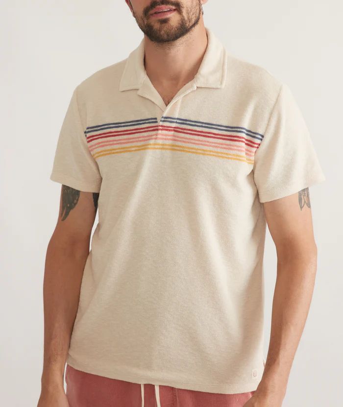 Terry Out Stripe Polo, Color: Fog Sunset Stripe, Size: M