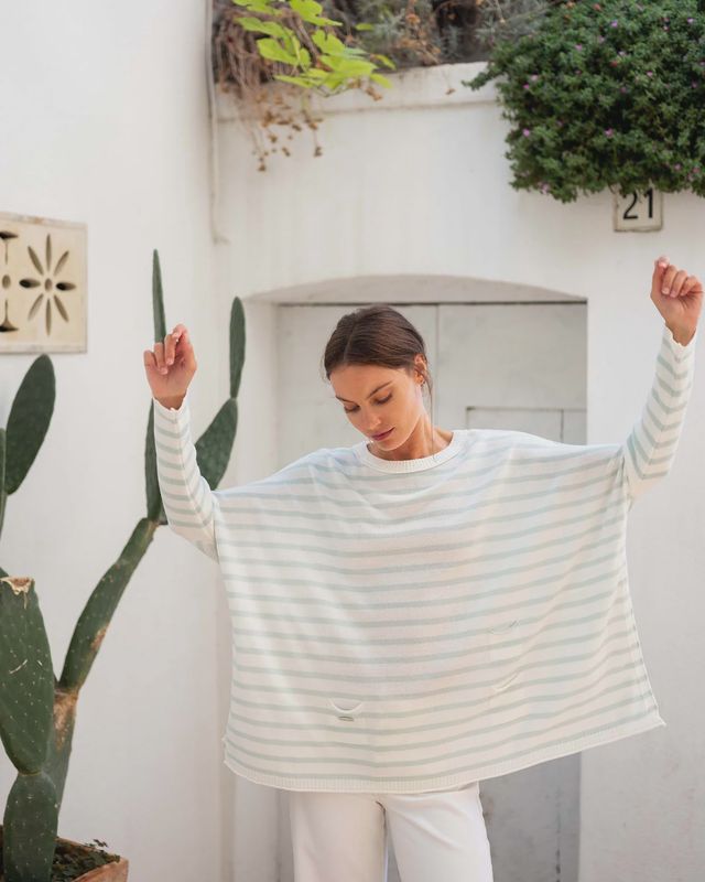 Catalina Crewneck Sweater, Color: Mint Chip Stripe, Size: One Size