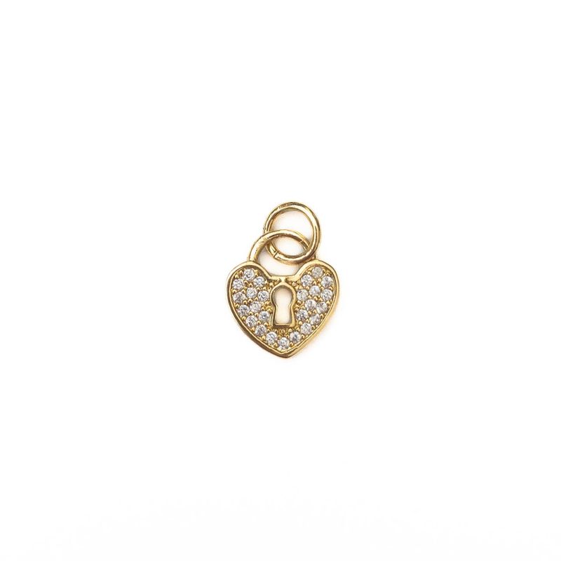 Gold CZ Heart Lock Charm