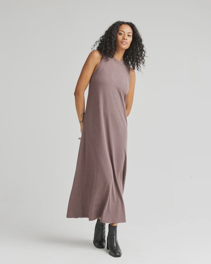 Vintage Rib Column Dress, Color: Plum Smoke, Size: XS