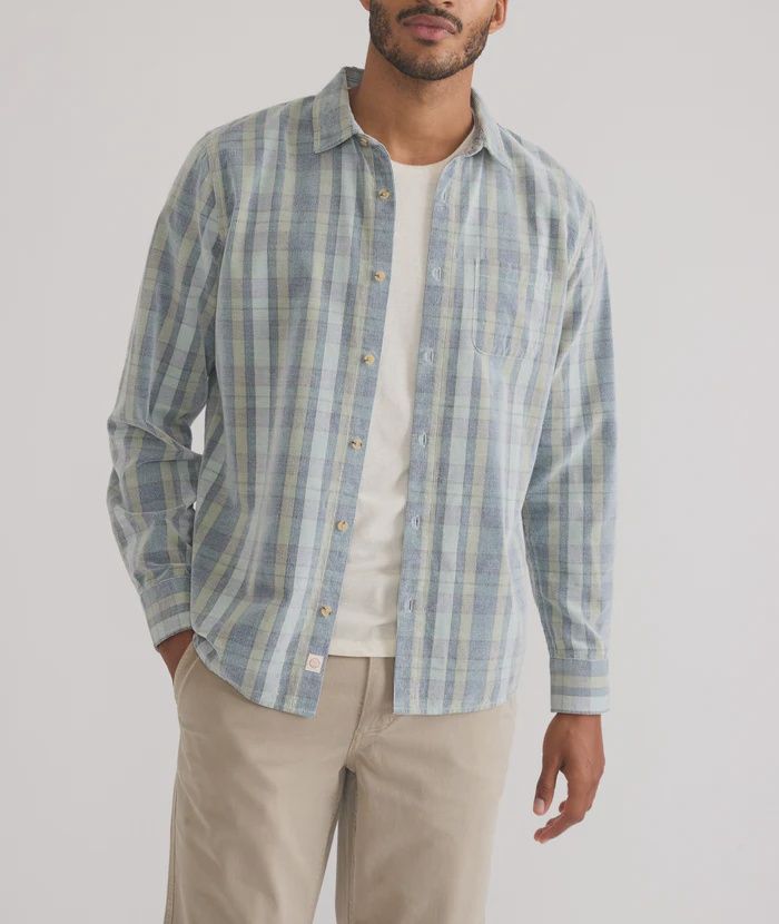 Lightweight Plaid Corduroy Shirt, Color: Blue/Green Plaid, Size: M