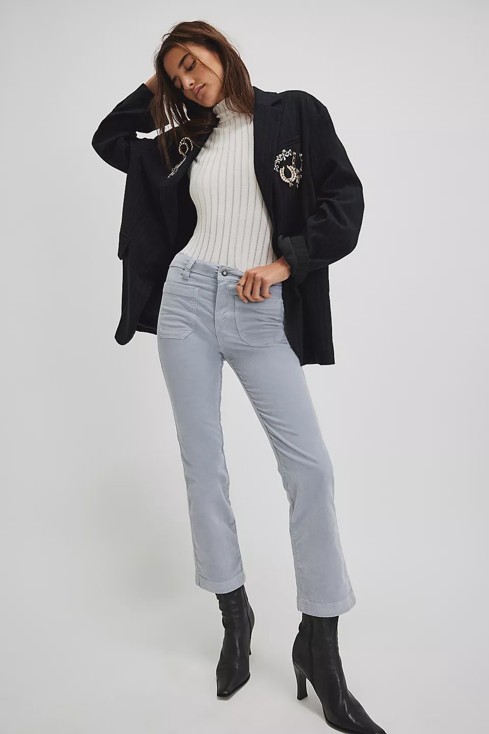 High Time Velvet Kick Flare Pants, Color: Pearl Blue, Size: 0