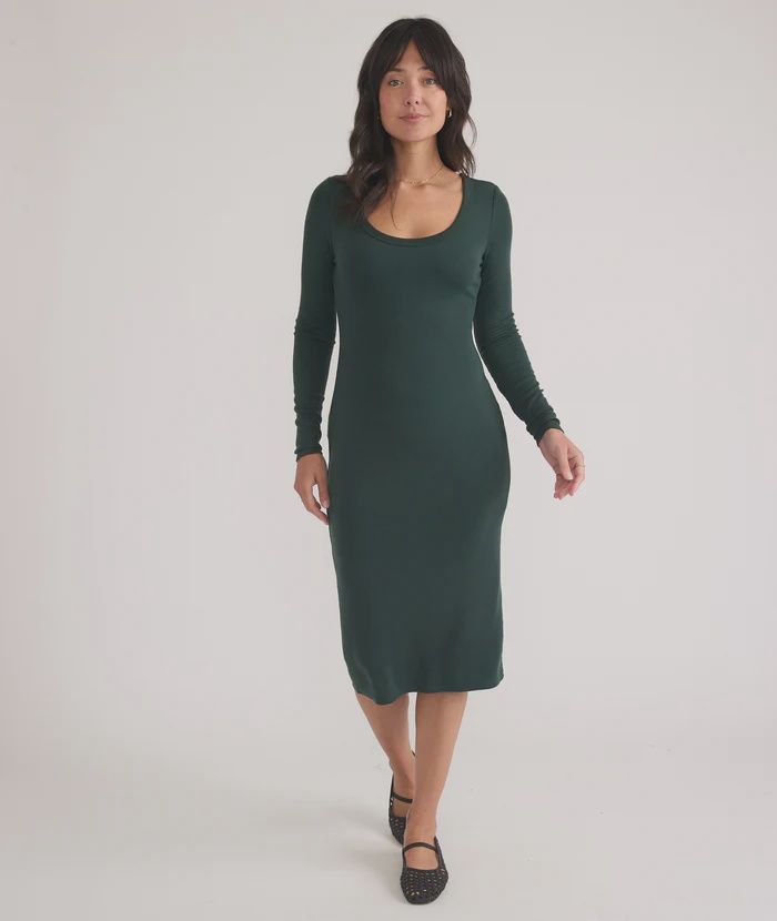 Lexi Rib Long Sleeve Midi Dress, Color: Green Gables, Size: XS