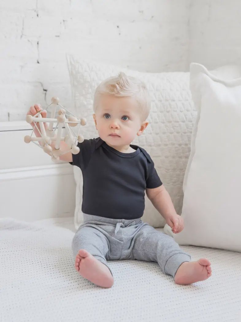 Organic Baby Short Sleeve Classic Bodysuit, Color: Black, Size: 0-3M