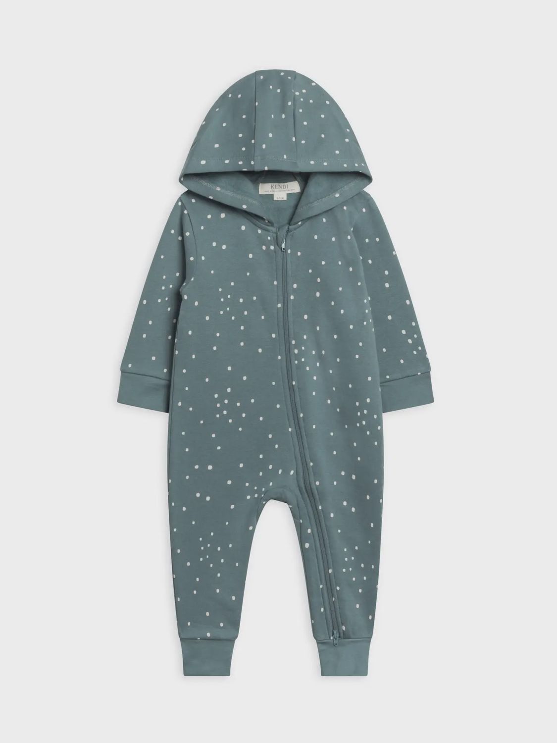 Greer Fleece Hooded Zipper Romper, Color: Square Dot/Teal, Size: 0-3M
