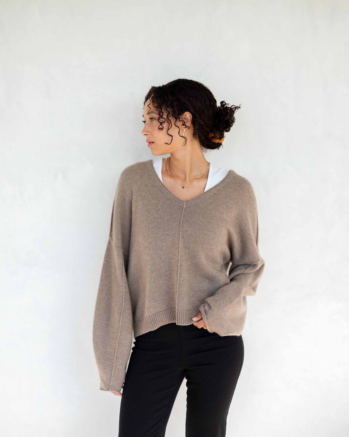 Lugano Cashmere V-Neck Sweater, Color: Beige, Size: S/M