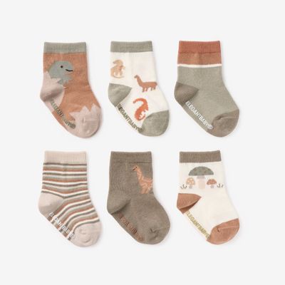 The Dinosaur Socks by Elegant Baby are playful and comfortable socks designed for little ones. Made from soft, stretchy fabric, these socks provide a snug, cozy fit to keep feet warm. The fun dinosaur designs add a whimsical touch, making them a cute addition to any outfit. 