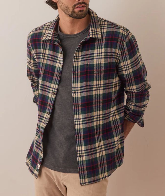 This shirt includes traditional elements like a collar, chest pockets, and a subtle plaid pattern, making it perfect for layering or wearing on its own. 
