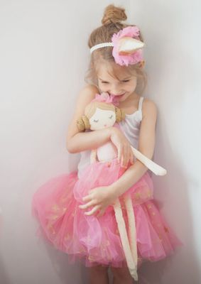 The Brigitte Birthday Party Heirloom Doll from Mon Ami is a beautifully crafted, elegant plush doll designed to celebrate special occasions. 