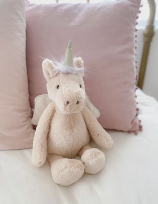 The Luna Unicorn Fairy Plush from Mon Ami is a magical, whimsical stuffed toy designed to resemble a unicorn with fairy-like details.


