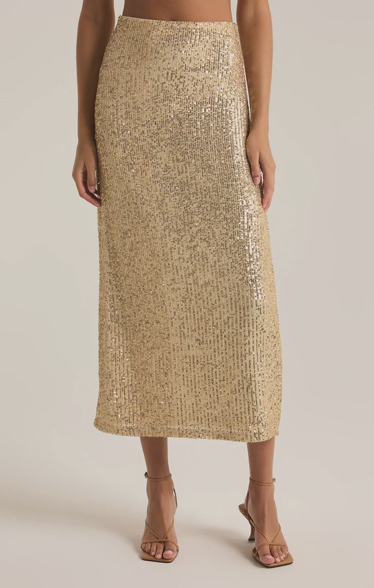 Saturn Sequin Midi Skirt, Color: Champagne, Size: XS