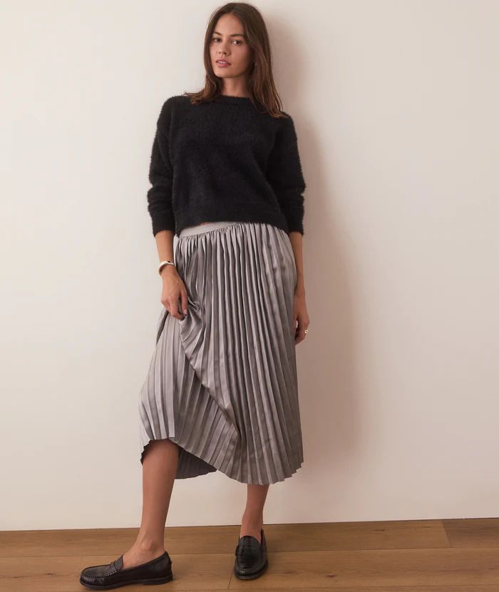 Chelsea Pleated Midi Skirt, Color: Silver, Size: XS