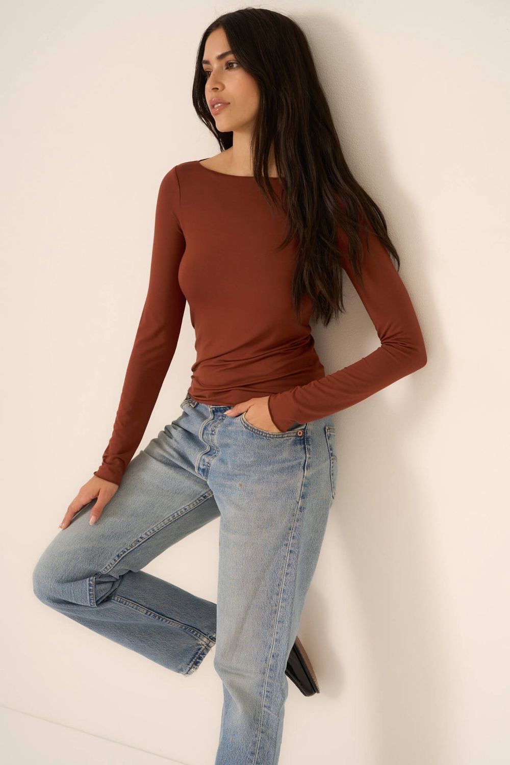 Vera Boatneck Long Sleeve Tee, Color: Gingerbread, Size: XS