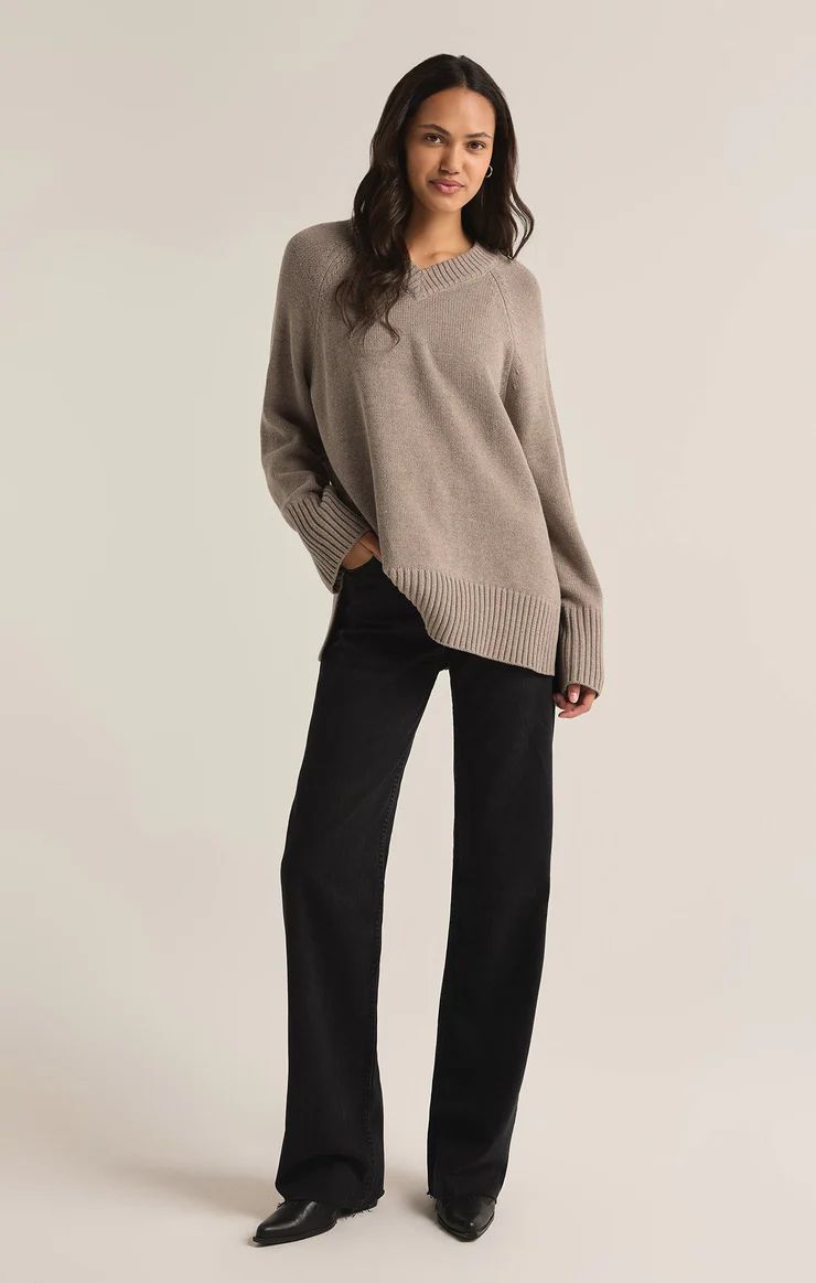 Boulevard V-Neck Sweater, Color: Heather Taupe, Size: XS