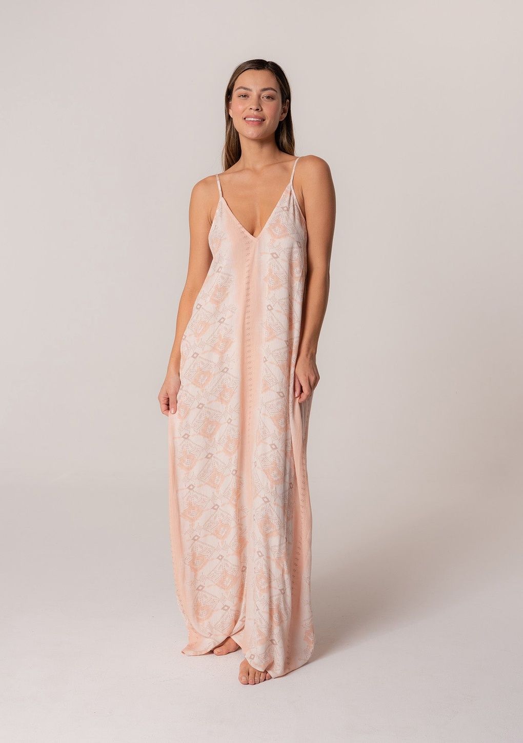 Bohemian V Neck Maxi Dress, Color: Peach, Size: S/M