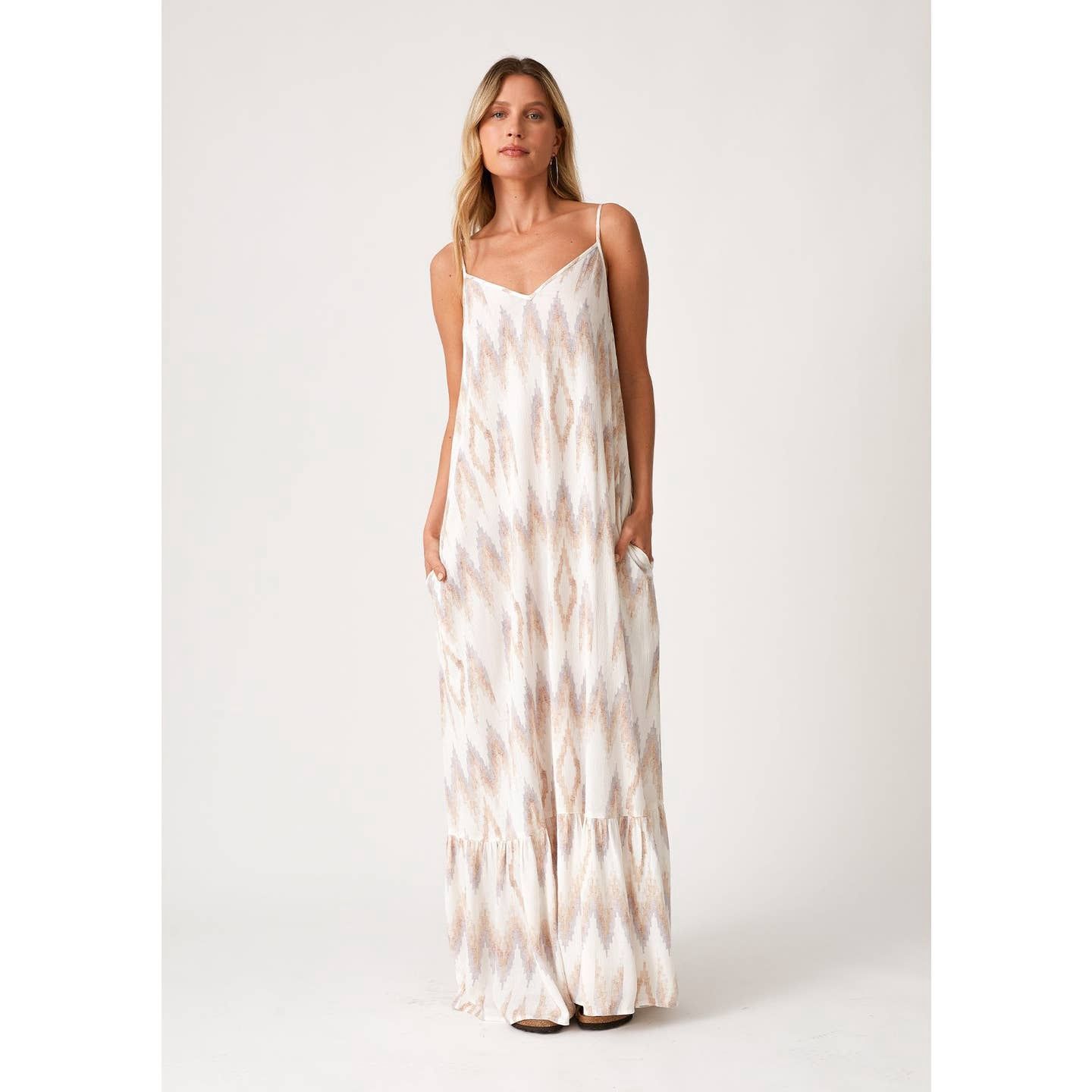 Bohemian Loose Fit V Neck Maxi Dress, Color: Taupe, Size: S/M