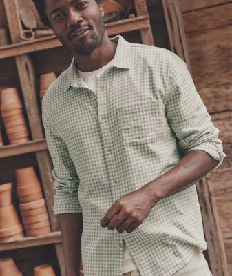 Stretch Selvage LS Shirt - Green Gingham