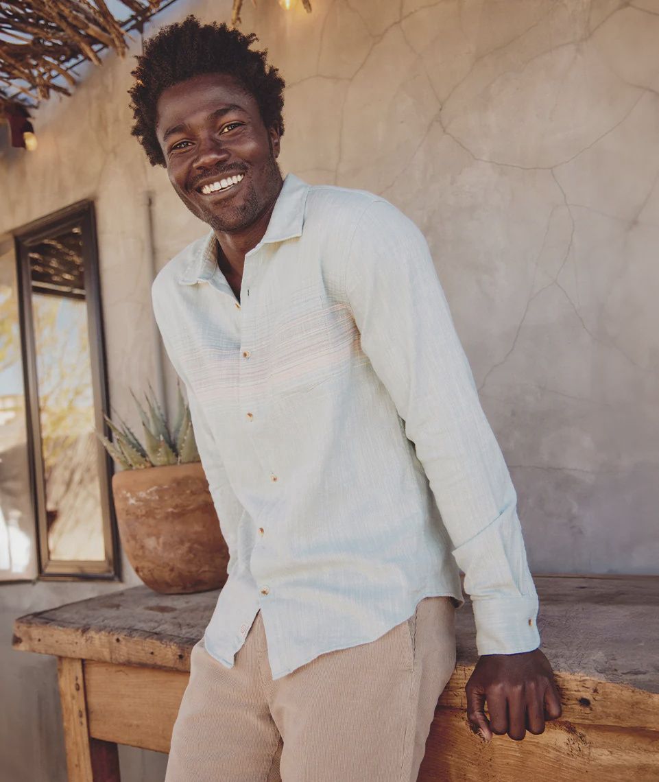 Stretch Selvage LS Shirt - Blue/Pink Stripe