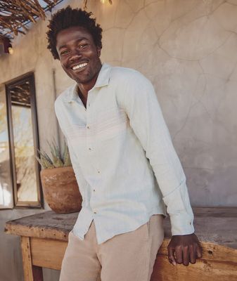 Stretch Selvage LS Shirt - Blue/Pink Stripe