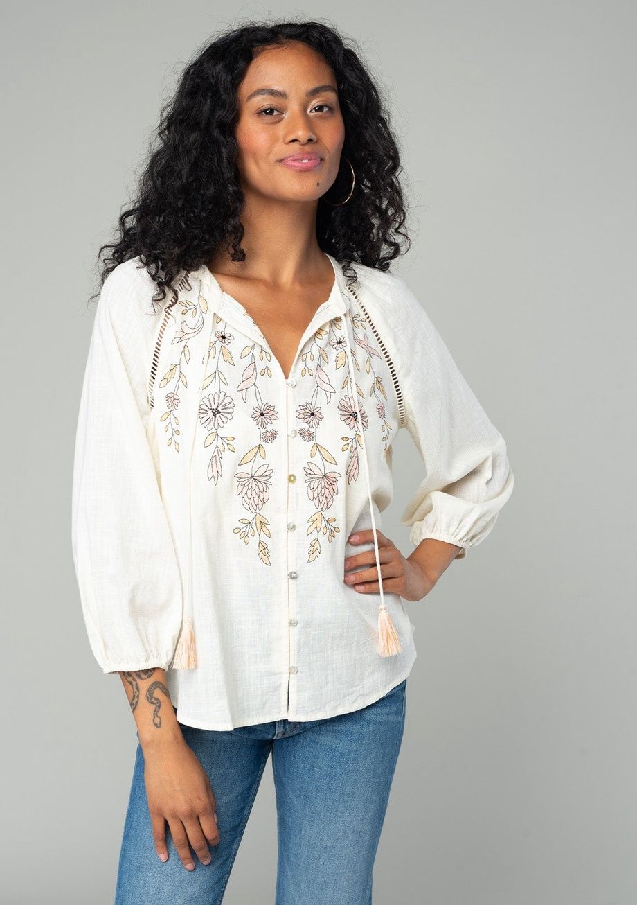Floral Embroidered Blouse, Size: S