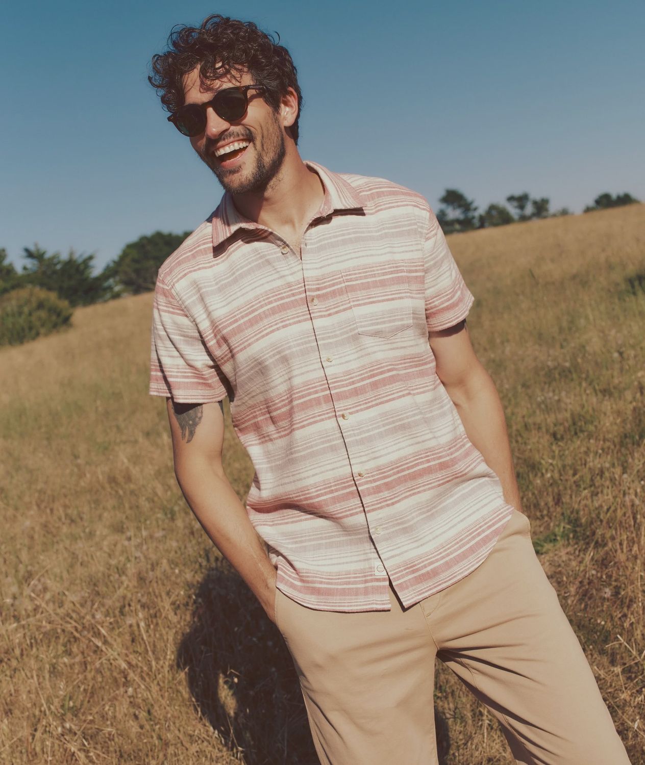 Stretch Selvage SS Shirt - Warm Baja Stripe, Size: M