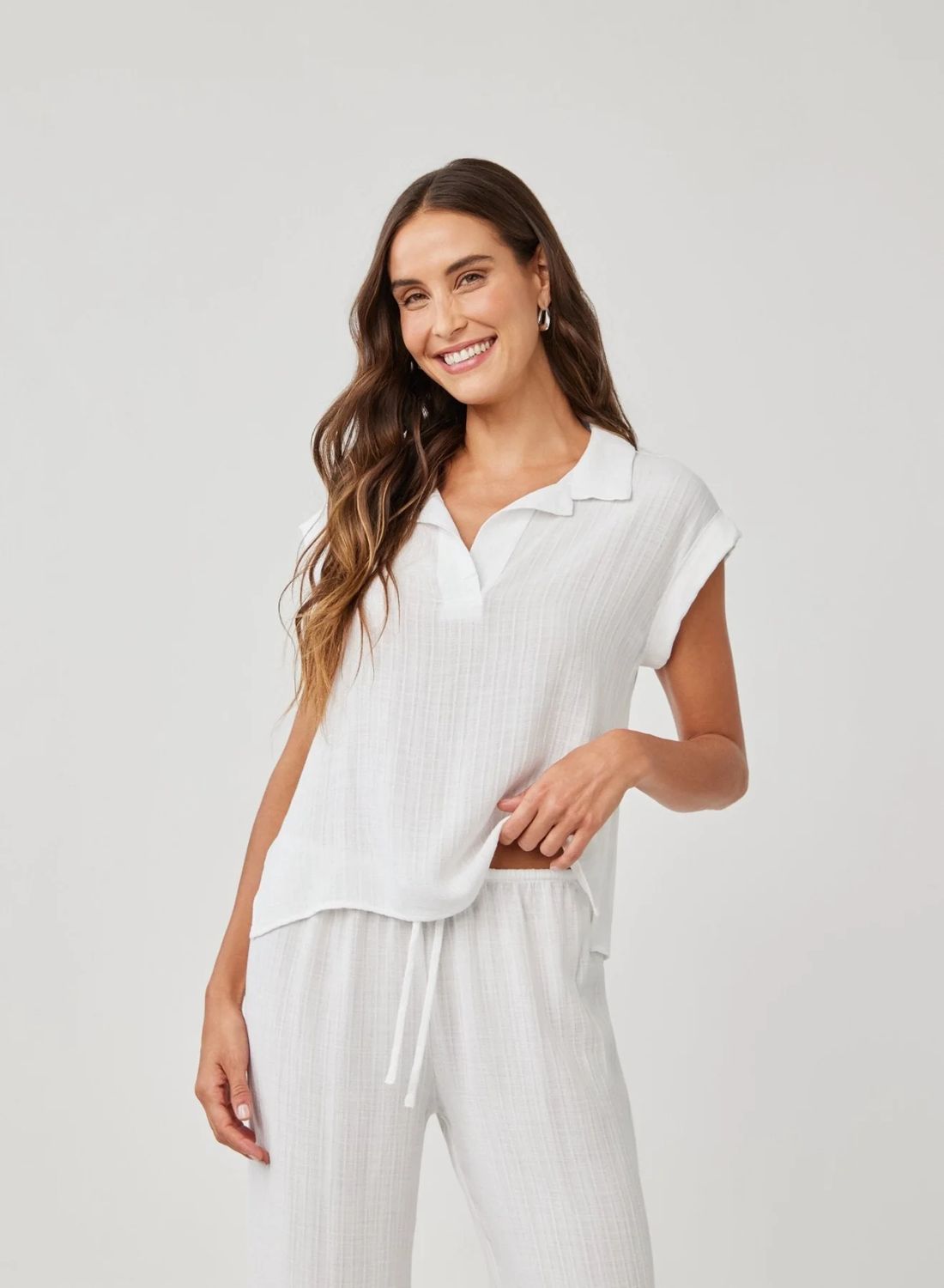 Cap Sleeve Pullover, Color: White, Size: Xs