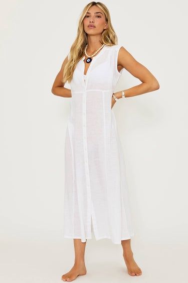 Sandra Dress, Color: White Linen, Size: Xs