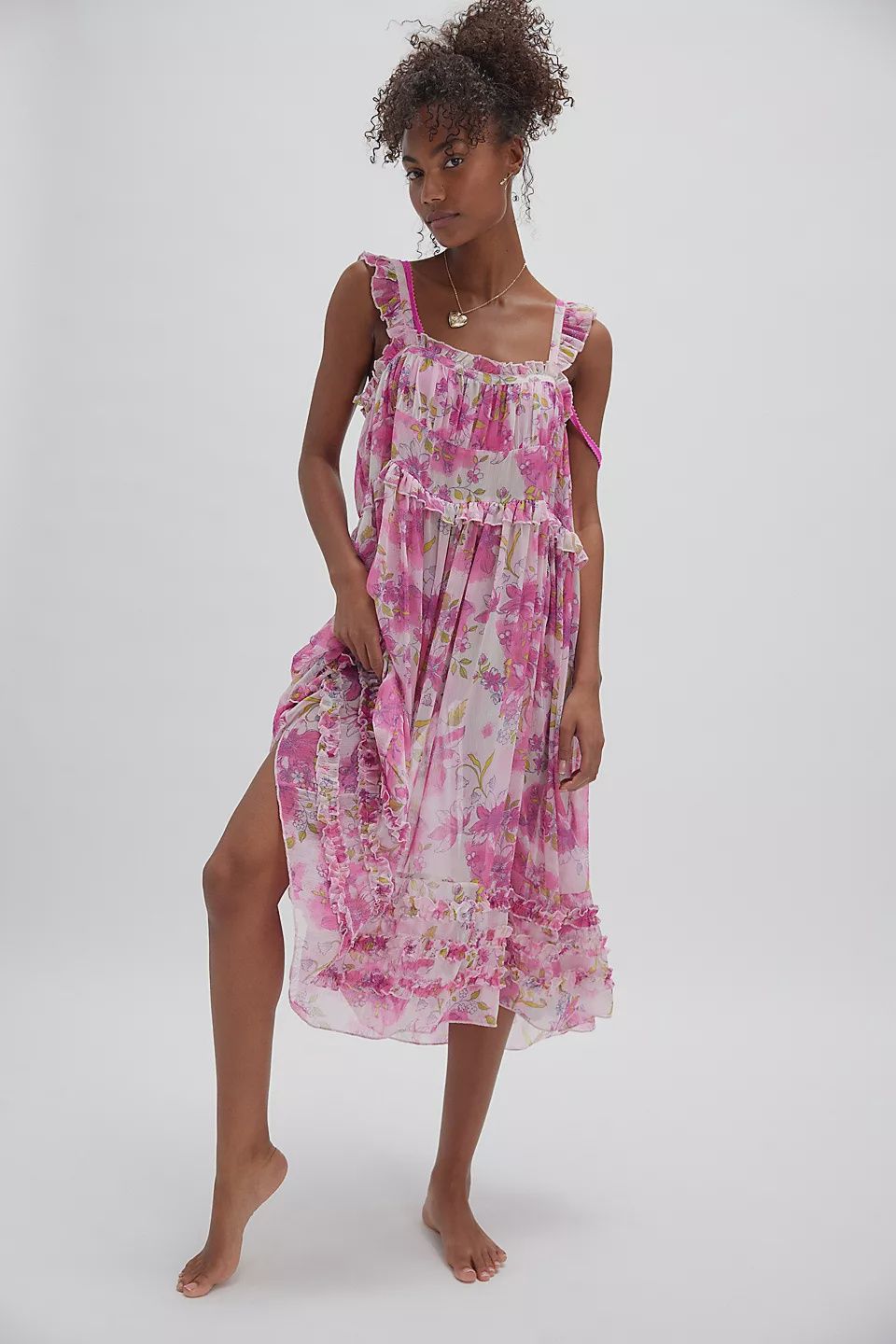 Moon Phase Printed Midi Slip Dress, Color: Pop Combo, Size: XS