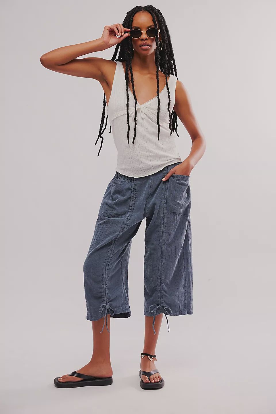 Gianna Ruched Gaucho Pull-On Pants, Color: Blue Mirage, Size: XS