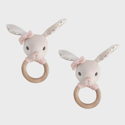 Linen Bunny Wood Rattle