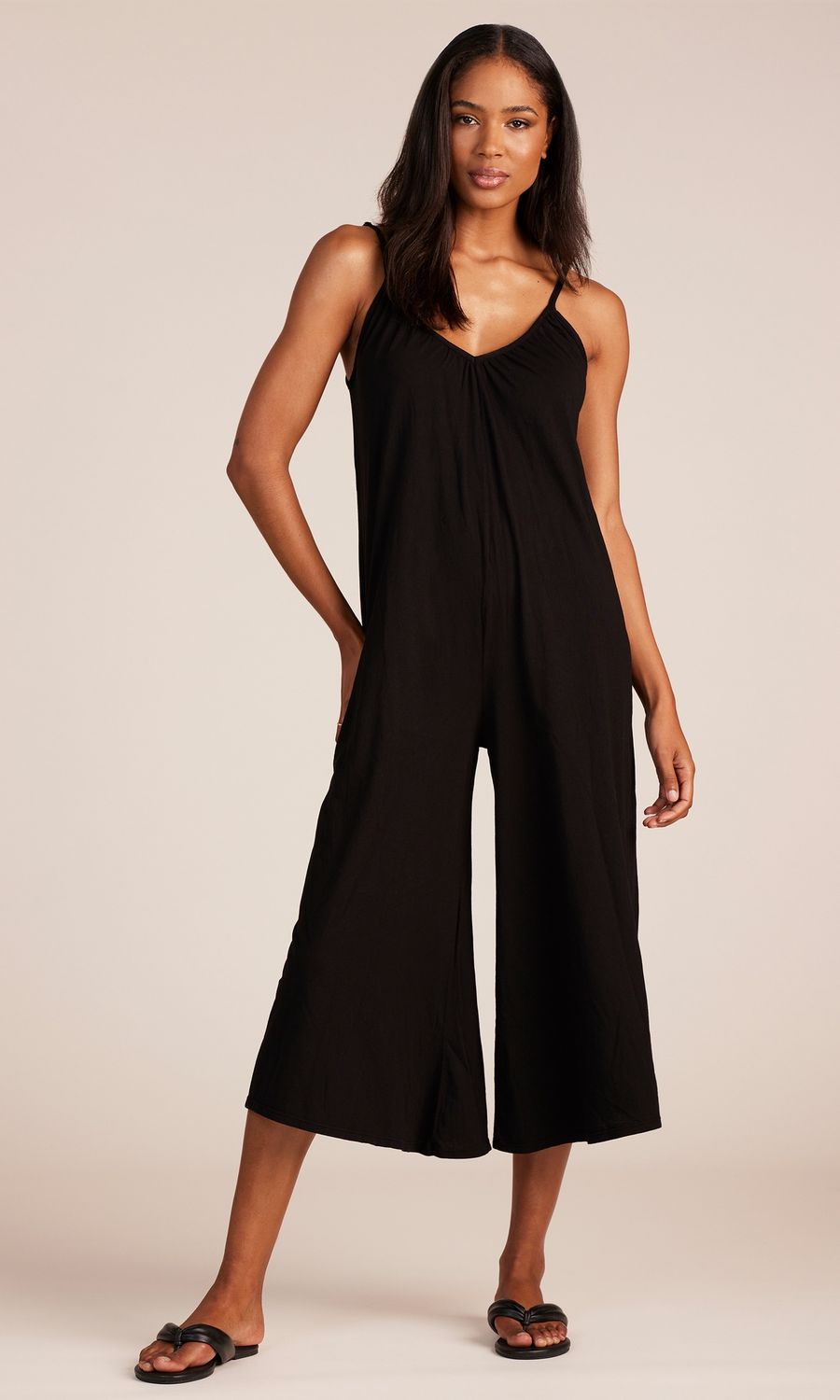 Shirred Wide Leg Jumpsuit, Color: Black, Size: Xs
