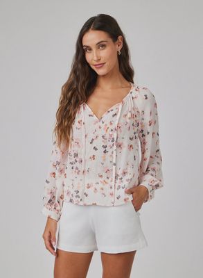 Shirred Raglan Tie Front Blouse