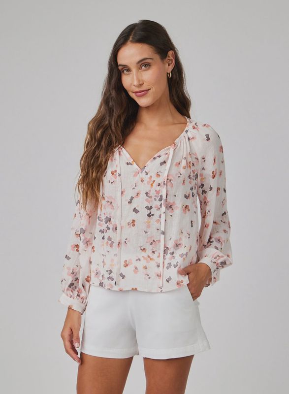Shirred Raglan Tie Front Blouse