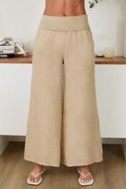 Fold Over Waist Palazzo Linen Pant