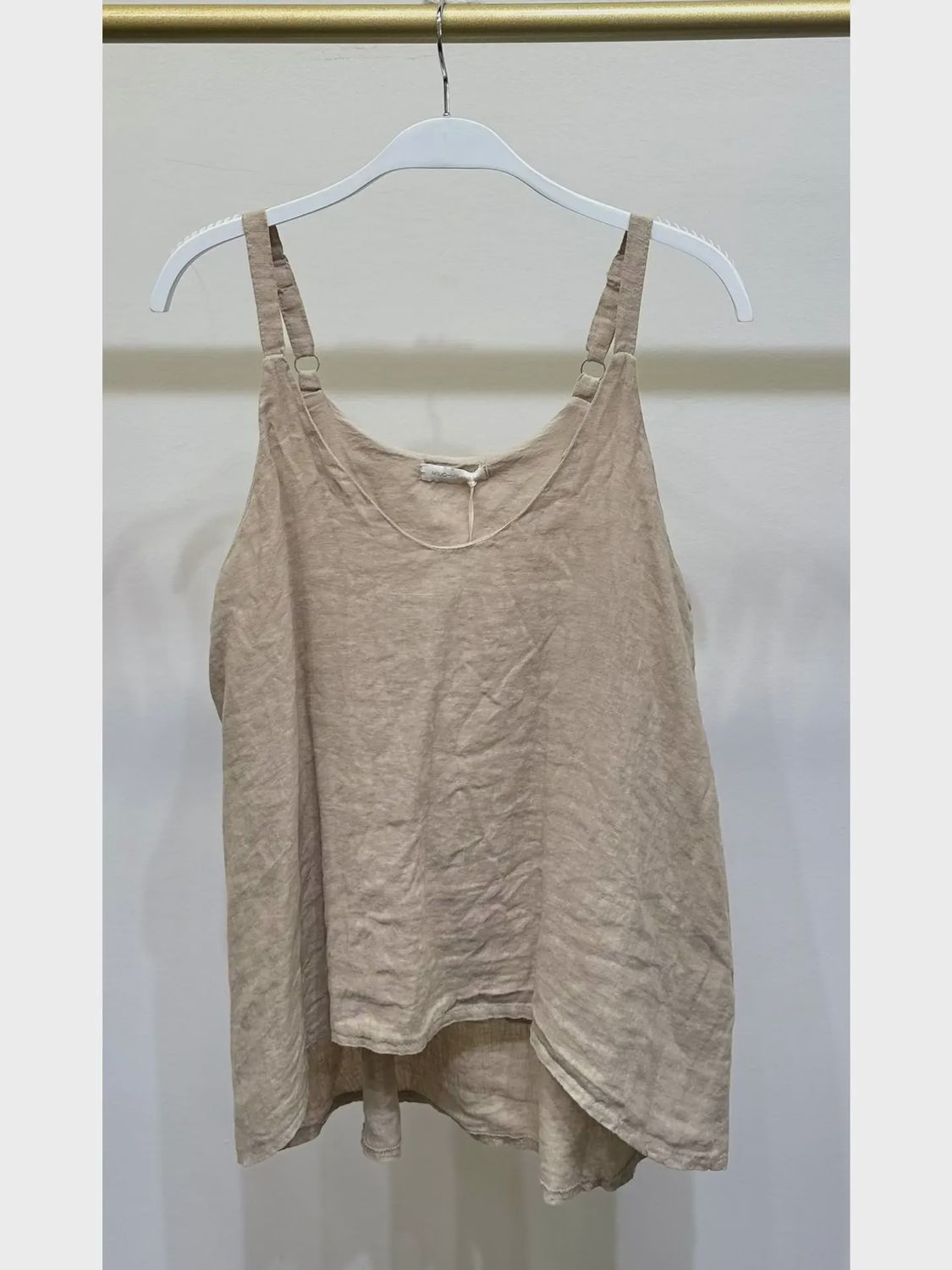 Adjustable Strap Linen Tank Top, Size: XS, Color: Earth Beige