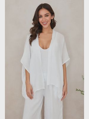 Open Kimono Cardigan Linen Top