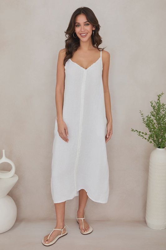 Raw Edge Seam Sleeveless Maxi Dress with Pockets