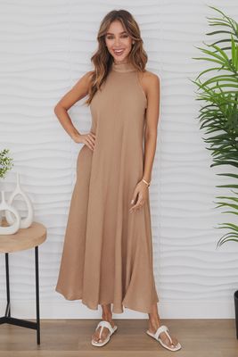 Linen Mock Neck Maxi Dress