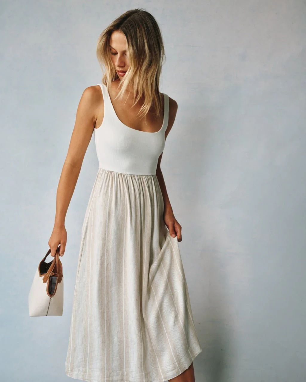 Sleeveless Knit Combo Dress, Size: XS, Color: Positano Sand Stripe