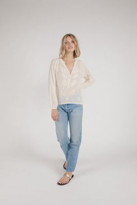 Bahar Embroidered Half Button Down Shirt