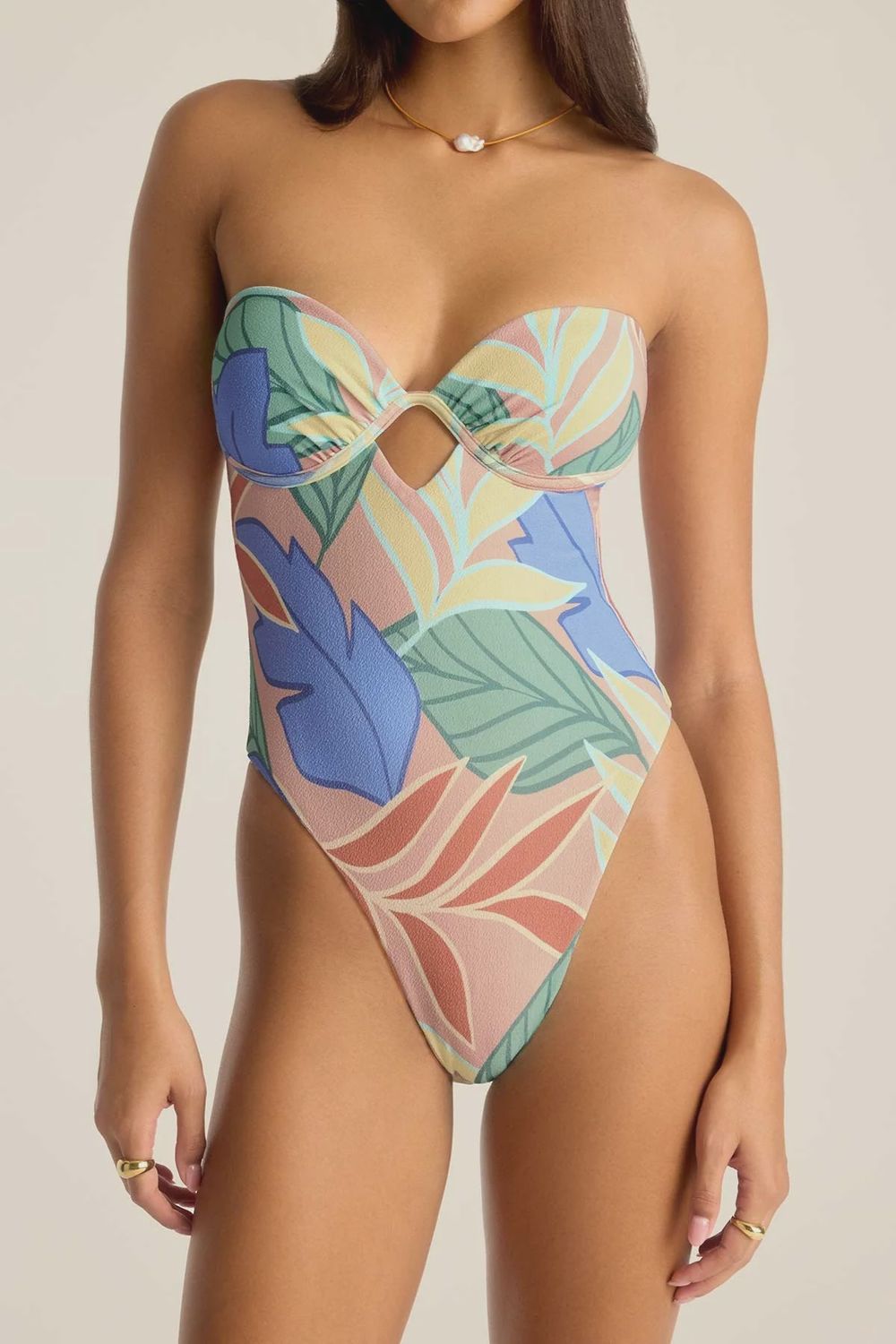 Mabel Underwire Bandeau One Piece, Color: Retro Jungle, Size: XS
