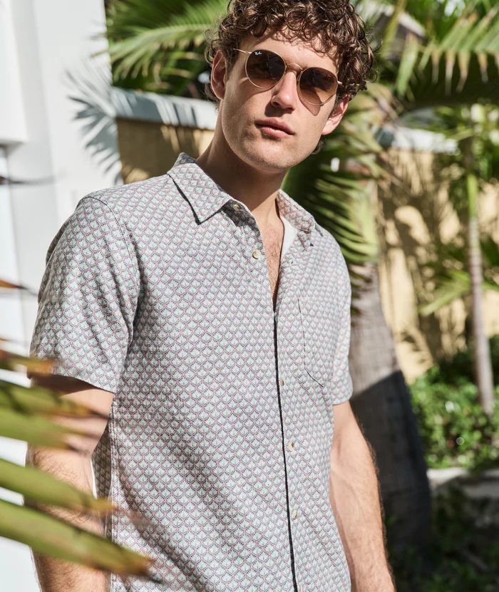 Stretch Selvage Short Sleeve Shirt - Agave, Color: Aqua Agave Print, Size: M