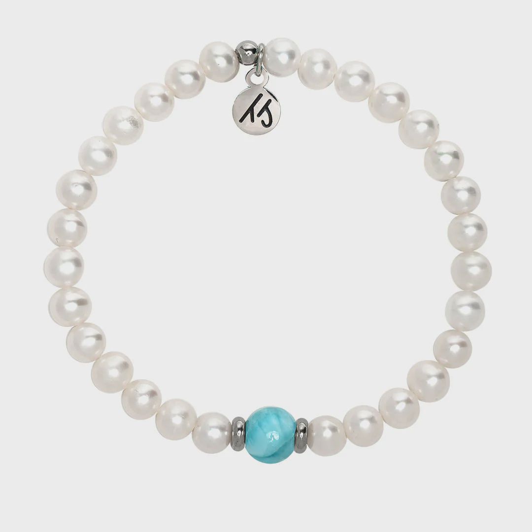 The Cape Bracelet- Pearl with Larimar Ball