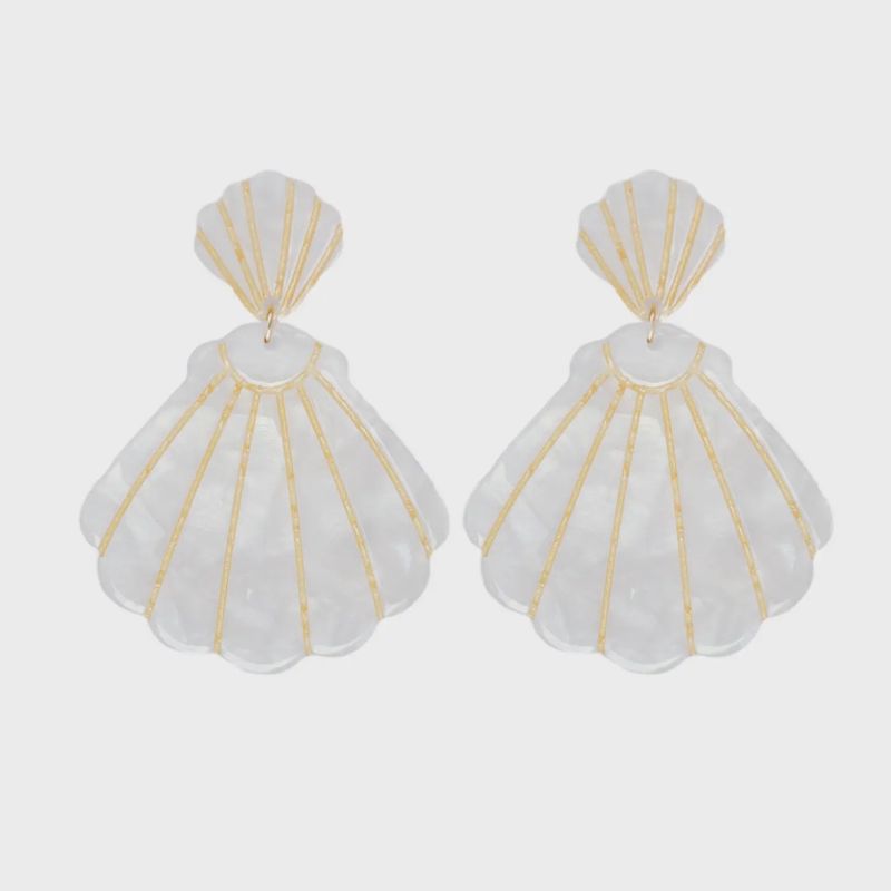 White Tortoise Statement Shell Earrings