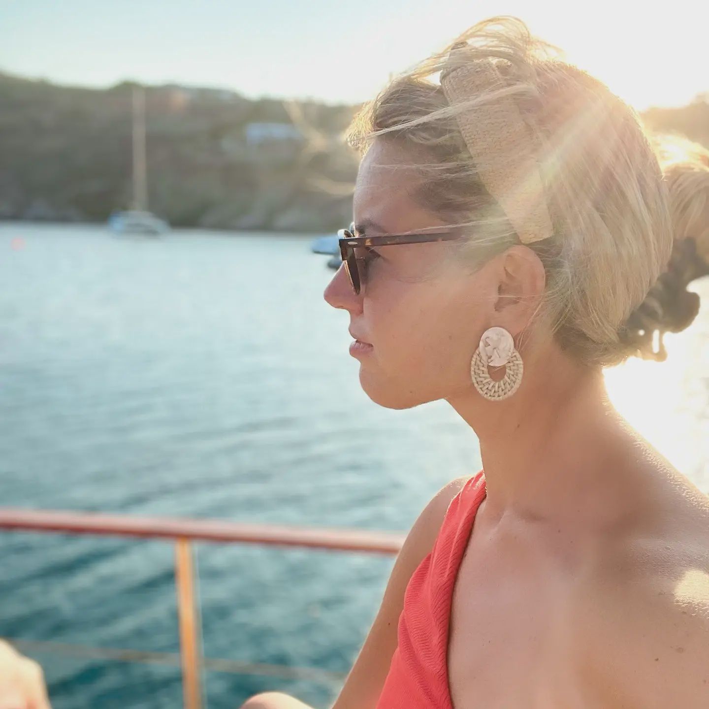 Blonde Rattan Bali Doorknocker Statement Earrings